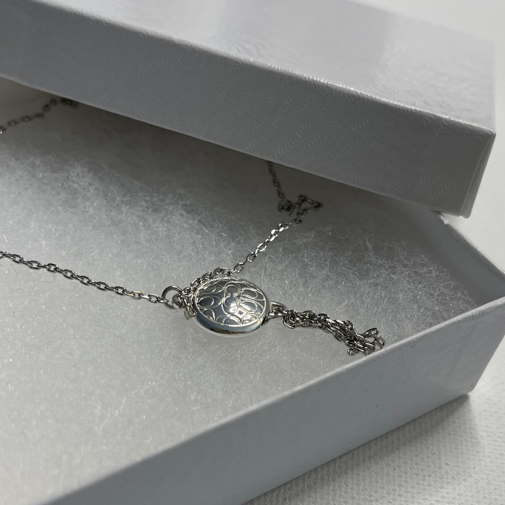 Elegant Coach Silver Tones Necklace with Intricate Coach C Logo Pendant - Picture 6 of 6